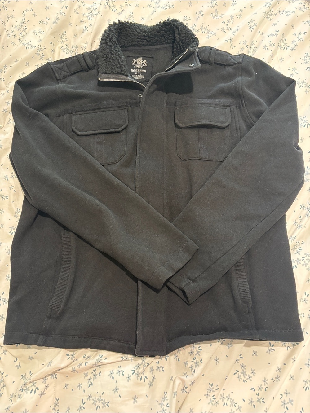 Express Black Military-Style Sherpa Collar Jacket